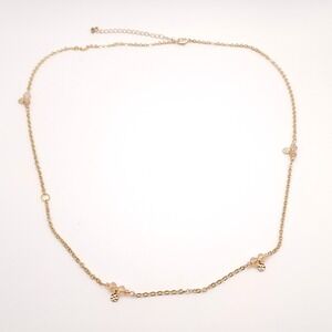 Gold Tone Station Necklace Champagne Beads Disc Layered